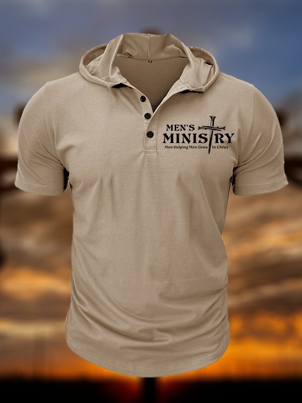 Men's Ministry ,Men Helping Men ,Church ministry Christian Hooded Henley T Shirt