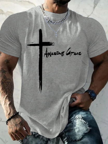 Amazing Grace Cross Jesus God Christian Cotton T-Shirt