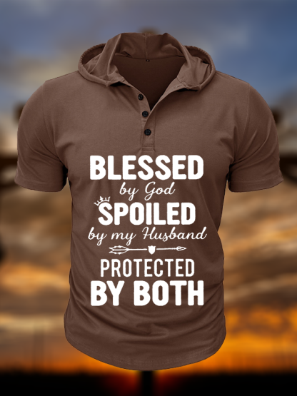 God Bless Christian Hooded Henley T Shirt