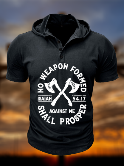 No Weapon Formed Shall Prosper - Isaiah 54:17 Christian Hooded Henley T Shirt