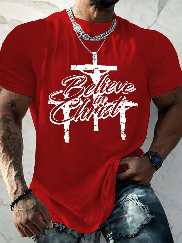 Believe In Christ Jesus God Christian Cotton T-Shirt