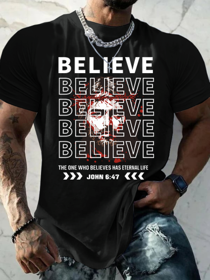 The One Who Believes Has Eternal Life Jesus God Christian Cotton T-Shirt