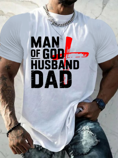 Man Of God Husband Dad  Jesus God Christian Cotton T-Shirt