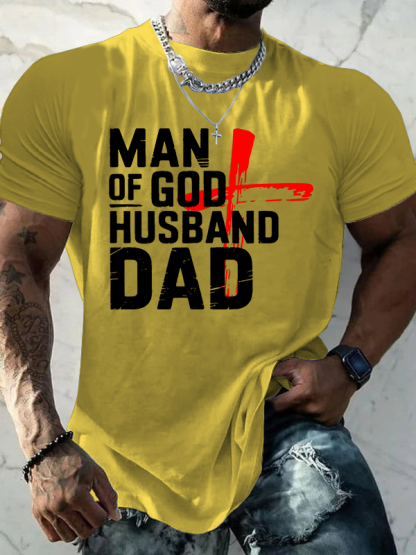 Man Of God Husband Dad  Jesus God Christian Cotton T-Shirt