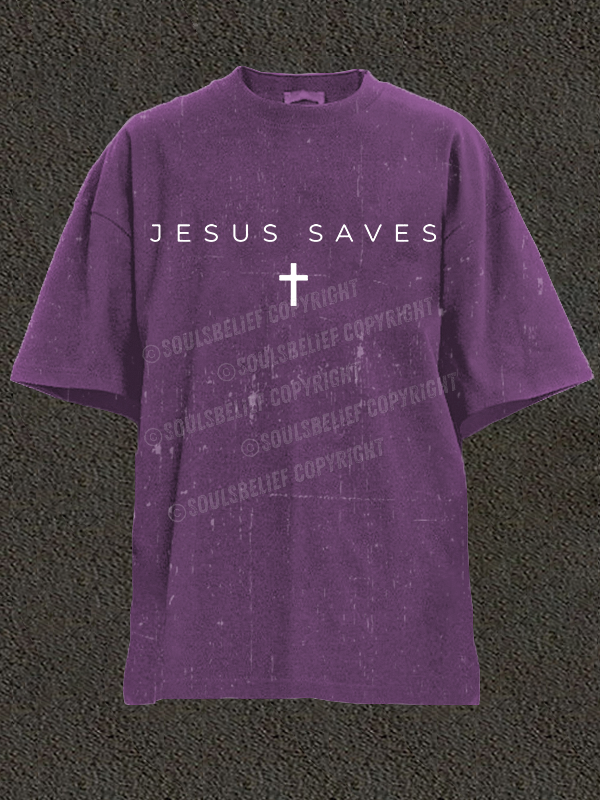 Jesus Saves Christian Washed T-Shirt