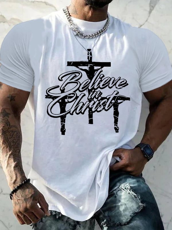 Believe In Christ Jesus God Christian Cotton T-Shirt