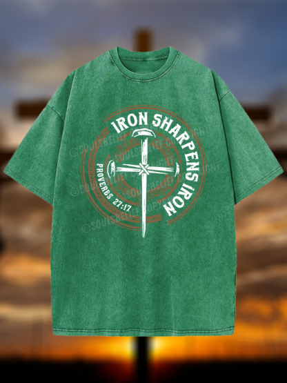 Iron Sharpens Iron - Proverbs 27:17 Christian Washed T-Shirt
