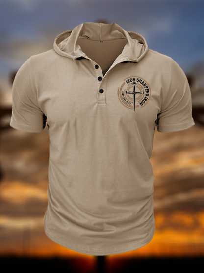 Iron Sharpens Iron - Proverbs 27:17 Christian Hooded Henley T Shirt