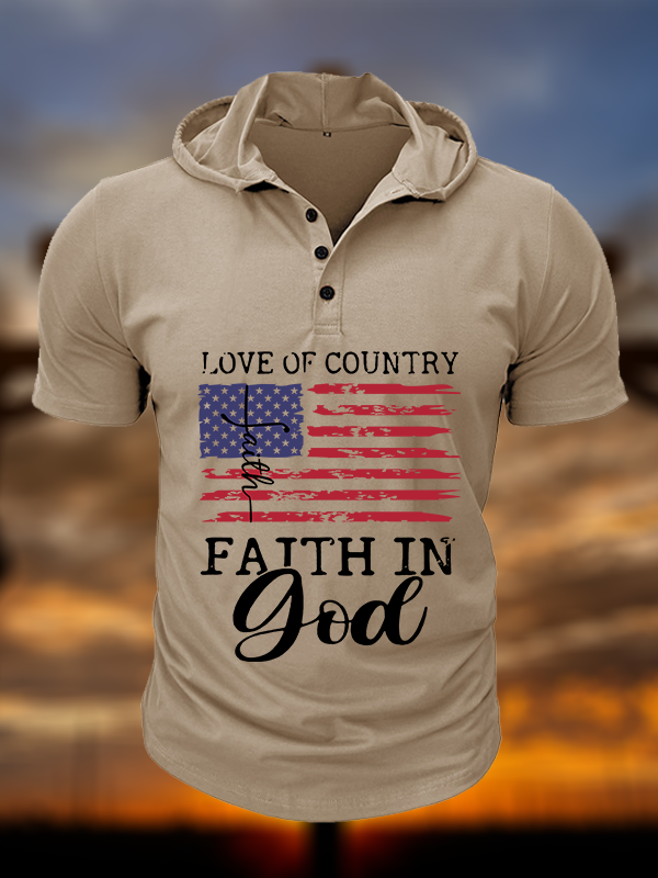 Faith In God Christian Hooded Henley T Shirt