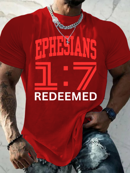 Ephesians 1:7 Redeemed Jesus God Christian Cotton T-Shirt