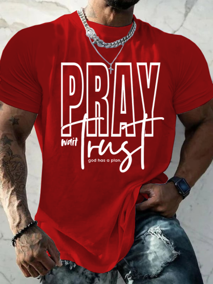 Pray Wait Trust Jesus God Christian Cotton T-Shirt