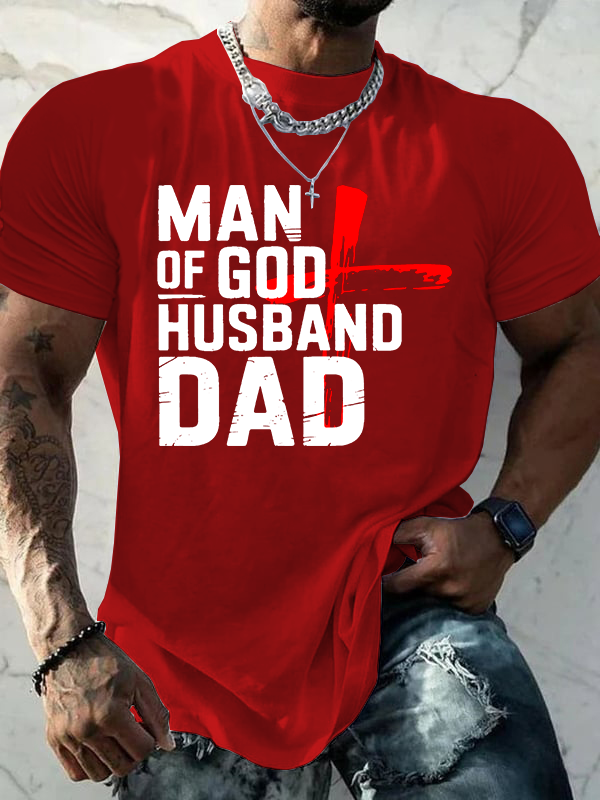 Man Of God Husband Dad  Jesus God Christian Cotton T-Shirt
