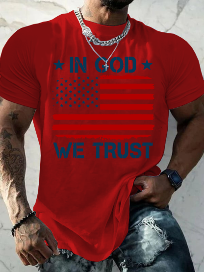 US American Flag In God We Trust Jesus God Christian Cotton T-Shirt