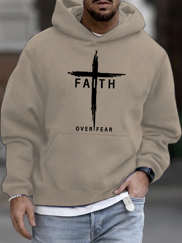 Faith Over Fear Cross Christian Cotton Hoodie