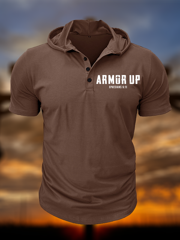 Armor Up Christian Hooded Henley T Shirt