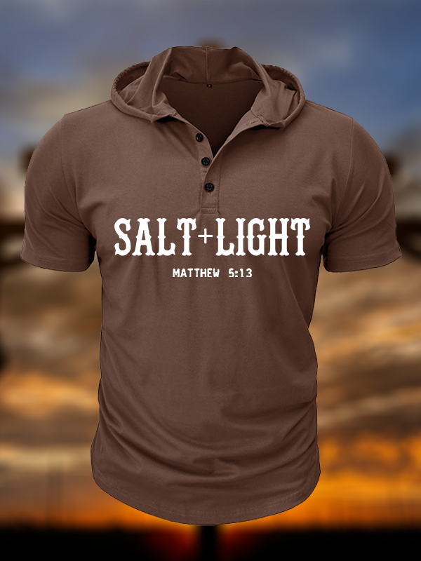 Salt & Light Christian Hooded Henley T Shirt
