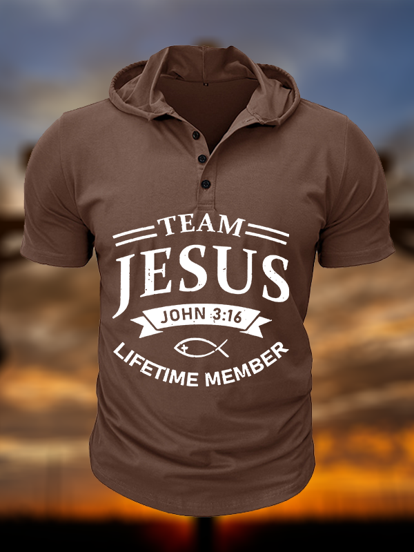 Jesus Team Christian Hooded Henley T Shirt