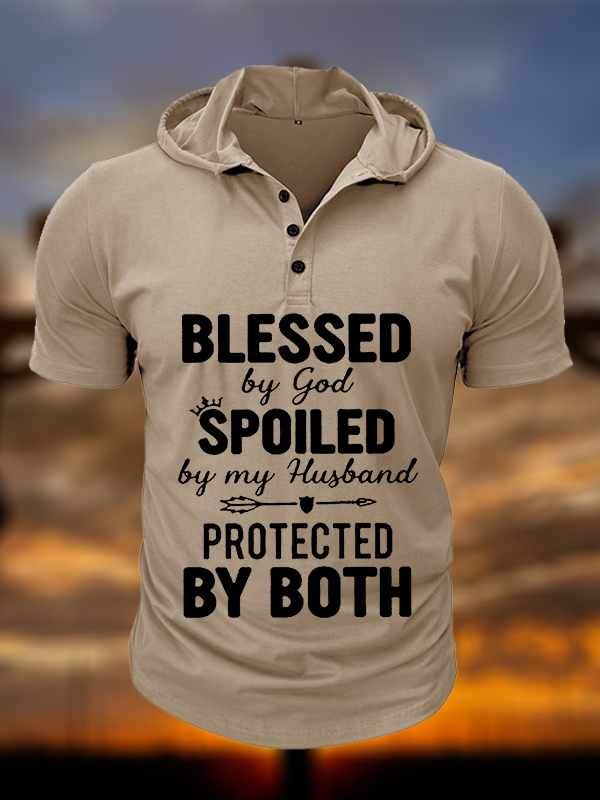 God Bless Christian Hooded Henley T Shirt