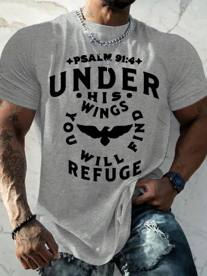 Under His Wings You Will Find Refuge Psalm 91 ：4 Jesus God Christian Cotton T-Shirt