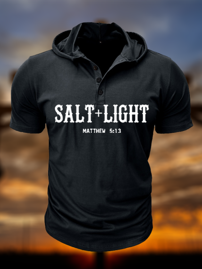 Salt & Light Christian Hooded Henley T Shirt