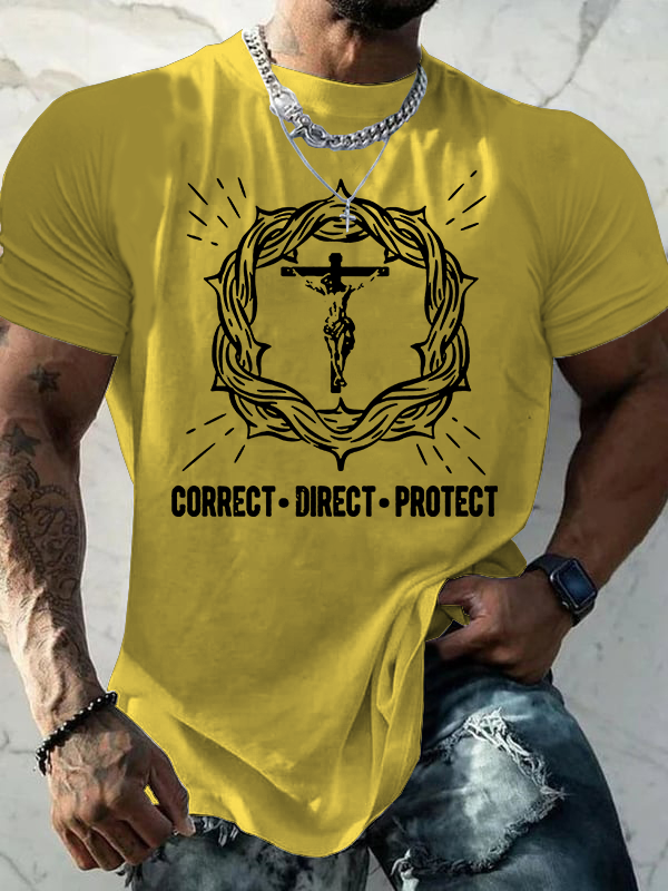 Correct Direct Protect Jesus God Christian Cotton T-Shirt
