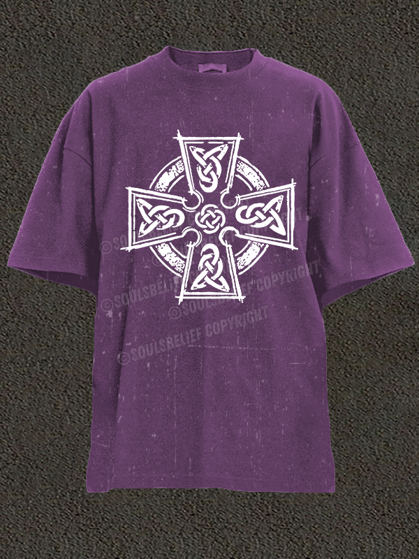 Celtic Cross Christian Washed T-Shirt