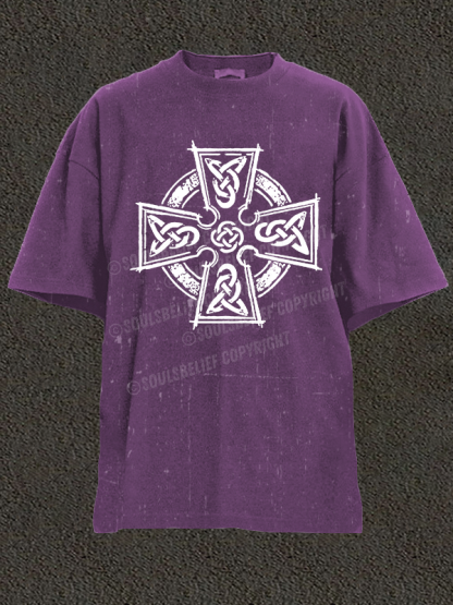Celtic Cross Christian Washed T-Shirt