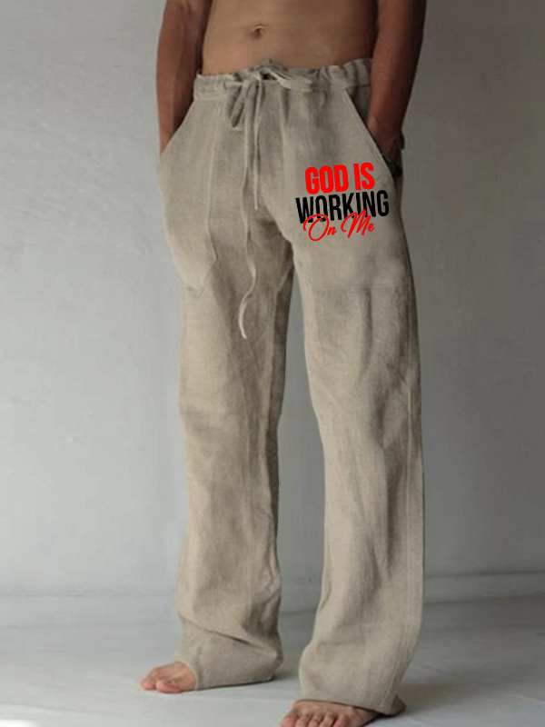 God Is Working On Me  Christian Beach Pants