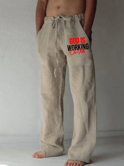 God Is Working On Me  Christian Beach Pants