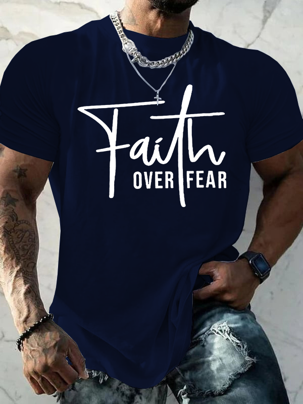 Faith Over Fear Cross Christian Cotton T-Shirt