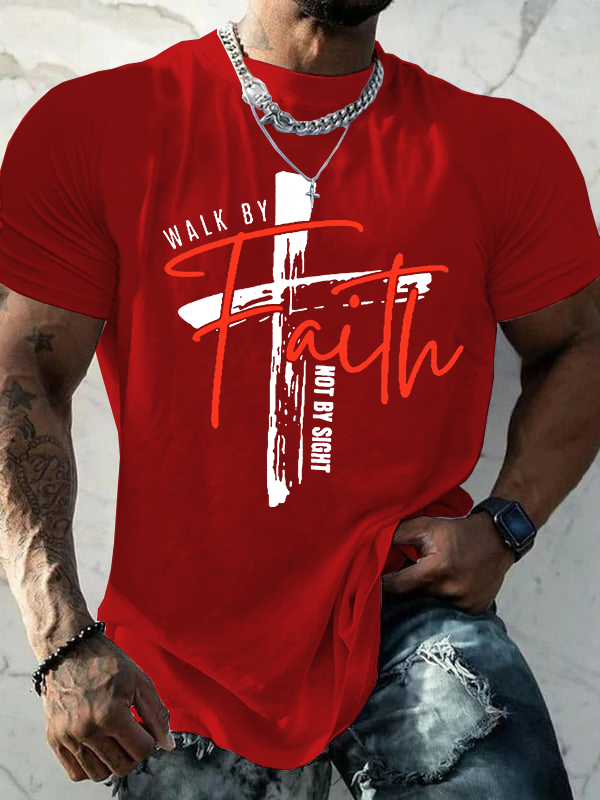 Walk By Faith Not By Sight Jesus God Christian Cotton T-Shirt