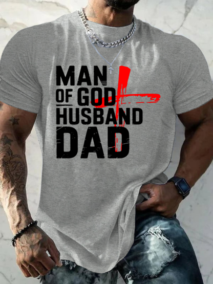 Man Of God Husband Dad  Jesus God Christian Cotton T-Shirt