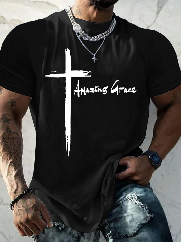 Amazing Grace Cross Jesus God Christian Cotton T-Shirt