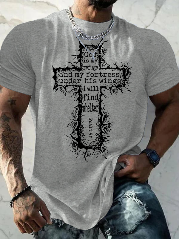 God Is My Refuge Psalm 91 Jesus God Christian Cotton T-Shirt