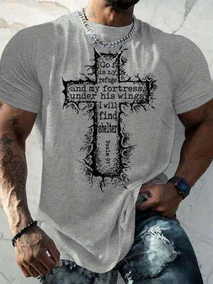 God Is My Refuge Psalm 91 Jesus God Christian Cotton T-Shirt
