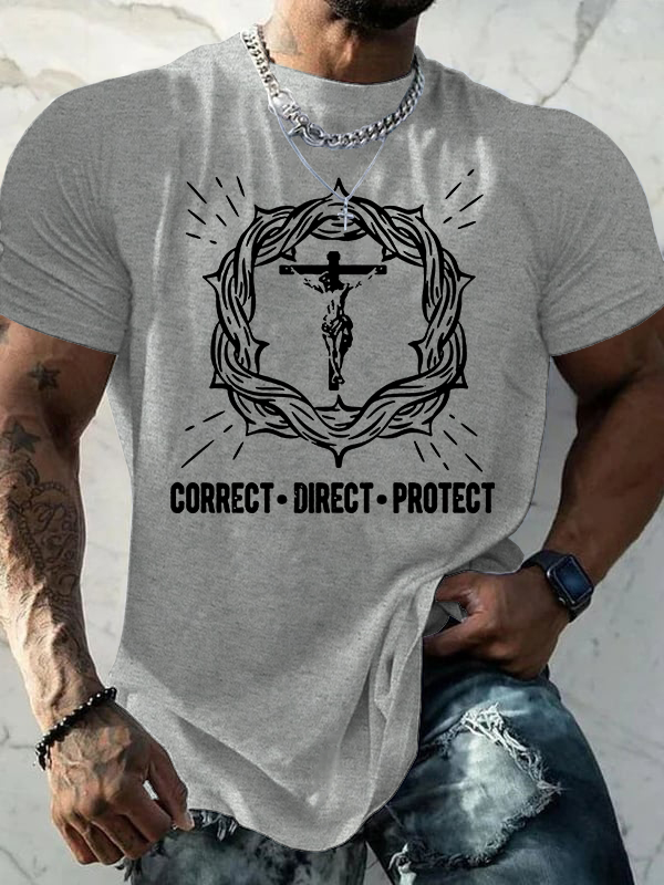 Correct Direct Protect Jesus God Christian Cotton T-Shirt