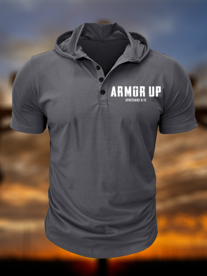 Armor Up Christian Hooded Henley T Shirt