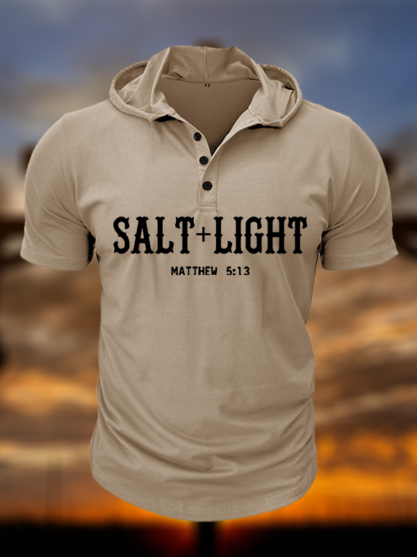 Salt & Light Christian Hooded Henley T Shirt