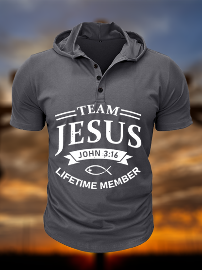 Jesus Team Christian Hooded Henley T Shirt