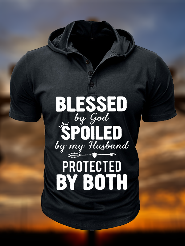 God Bless Christian Hooded Henley T Shirt