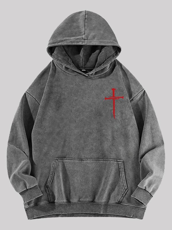 Red Cross Jesus God Christian Washed Hoodie