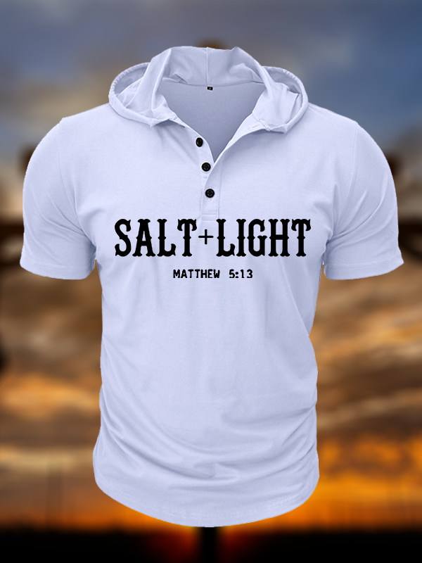 Salt & Light Christian Hooded Henley T Shirt