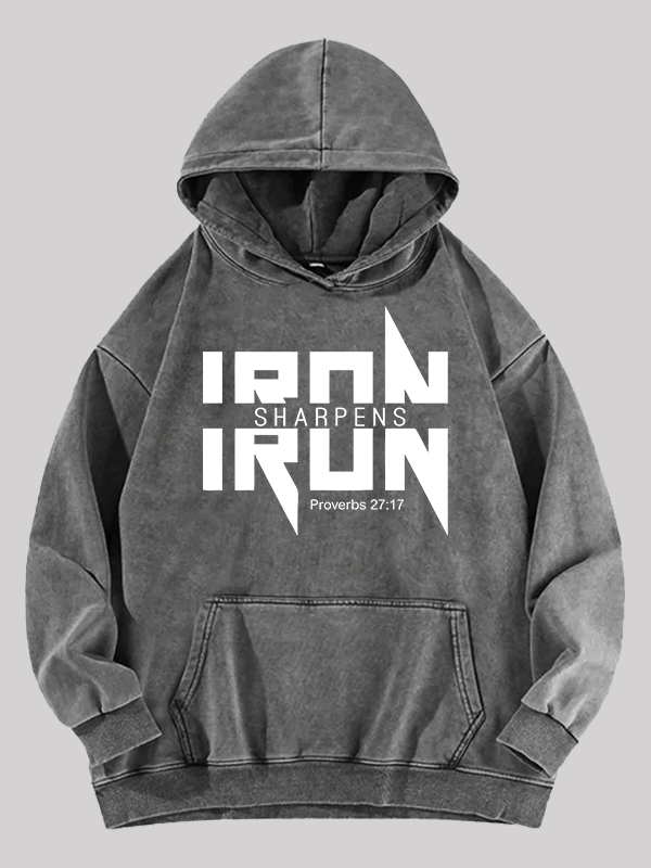 IRON SHARPENS IRON Proverbs 27:17 Jesus God Christian Washed Hoodie