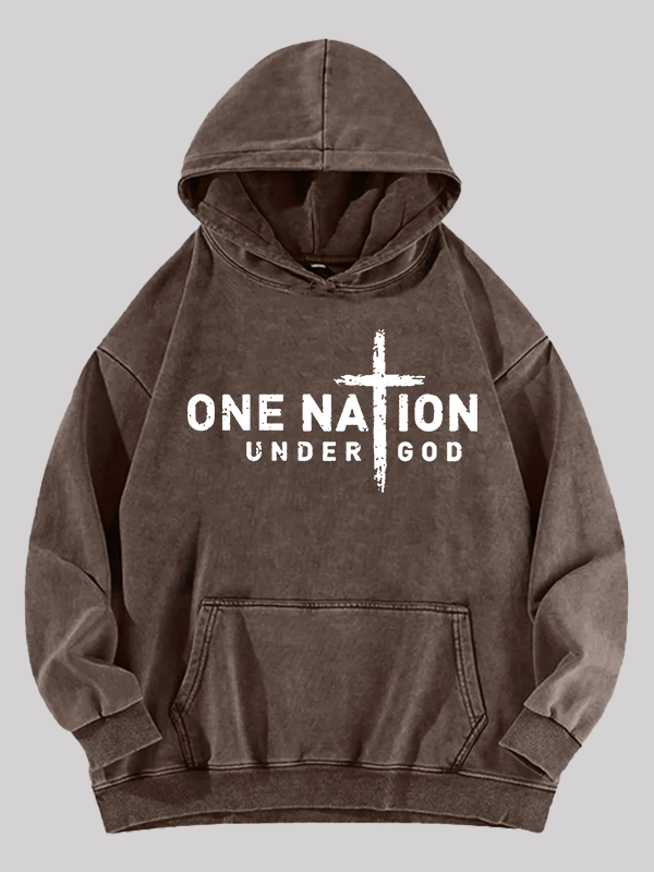 One Nation Under God Cross Jesus God Christian Washed Hoodie