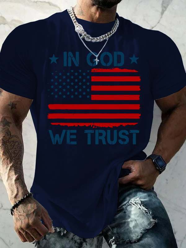 US American Flag In God We Trust Jesus God Christian Cotton T-Shirt