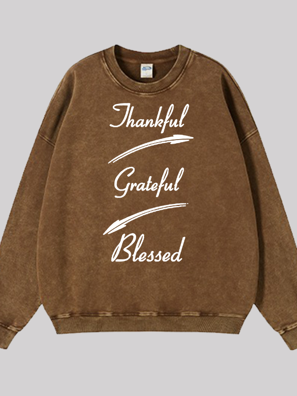 Thankful Grateful Blessed Jesus God Christian Washed Sweatshirt