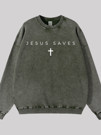 Jesus Saves Jesus God Christian Washed Sweatshirt