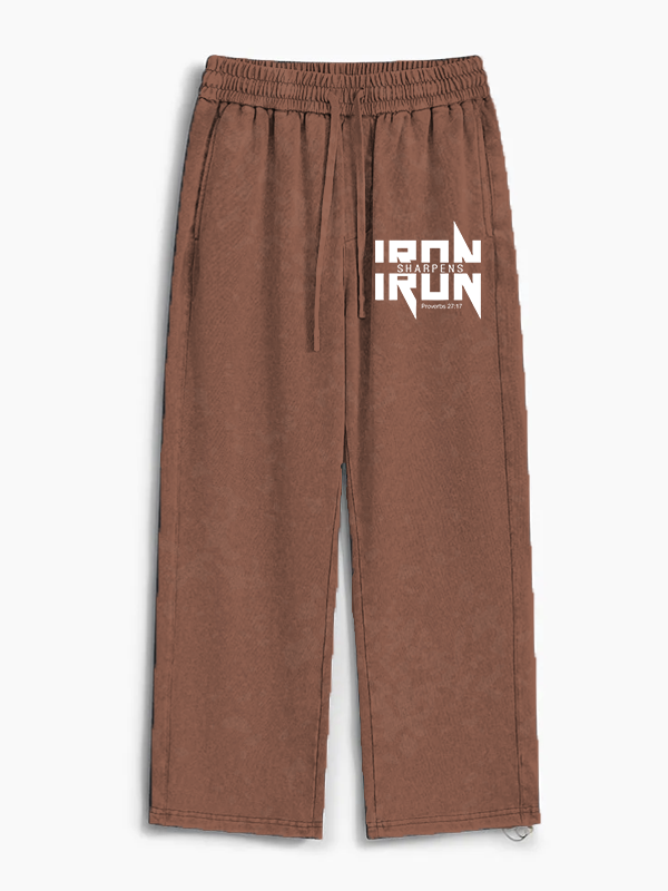 IRON SHARPENS IRON Proverbs 27:17 Jesus God Christian Washed Sweatpants