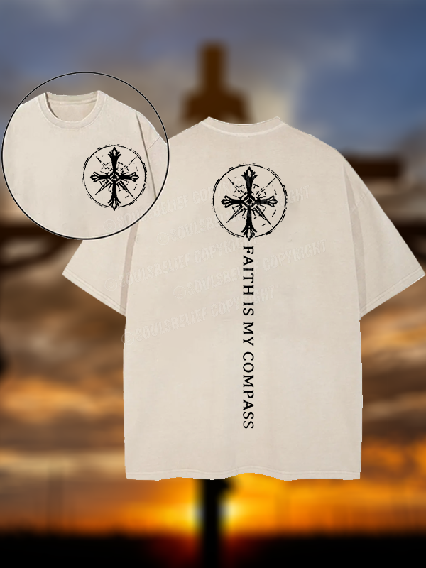 Faith Is My Compass Christian Washed T-Shirt
