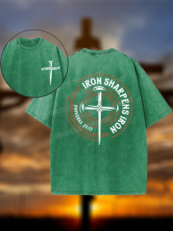 Iron Sharpens Iron - Proverbs 27:17 Christian Washed T-Shirt